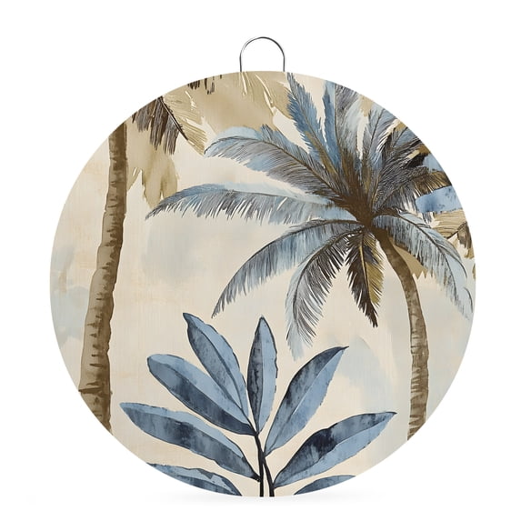 Welcome Sign for Front Door,Palm Trees Round Metal Welcome Front Porch Decoration,Blue Brown Vintage Watercolor Tropical Wall Hanging Sign for Living Room Kitchen Hallway Housewarming Gift 6''