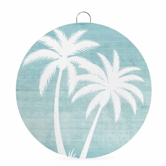 Welcome Sign for Front Door, Palm Trees Teal Round Metal Wall Art Wreaths, Summer Coastal Vintage Tropical Outdoor Indoor Wall Hanging Sign for Porch Decor Housewarming Gifts 5.9 Inch
