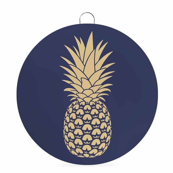 Welcome Sign for Front Door,Pineapple Round Metal Welcome Front Porch Decoration,Gold Yellow Navy Blue Tropical Fruit Summer Wall Hanging Sign for Living Room Kitchen Hallway Housewarming Gift 6''