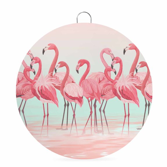 Welcome Sign for Front Door,Pink Flamingo Round Metal Welcome Front Porch Decoration,Summer Tropical Flamingo Hawaii Animals Wall Hanging Sign for Living Room Kitchen Hallway Housewarming Gift 6''