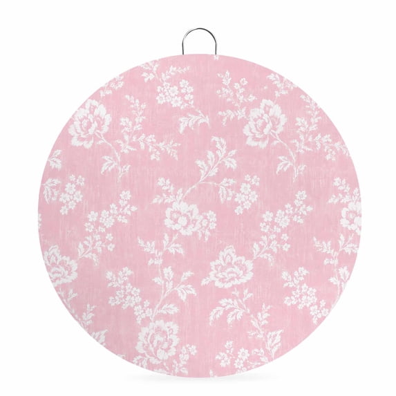 Welcome Sign for Front Door, Pink Floral Round Metal Wall Art Wreaths, Spring Flowers Leaves Rustic Farmhouse Outdoor Indoor Wall Hanging Sign for Porch Decor Housewarming Gifts 5.9 Inch