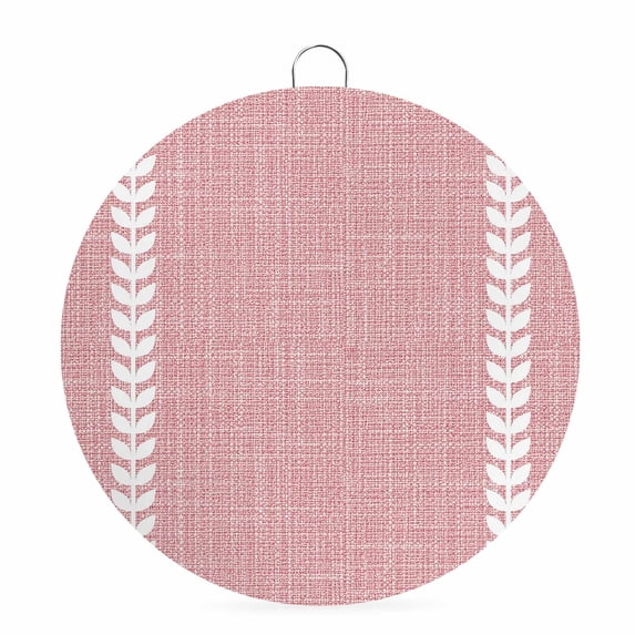 Welcome Sign for Front Door, Pink Linen Round Metal Wall Art Wreaths, Modern Rustic Simple Stripes Botanical Outdoor Indoor Wall Hanging Sign for Porch Decor Housewarming Gifts 7.9 Inch