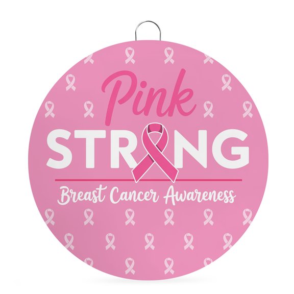 Welcome Sign for Front Door,Pink Ribbon Round Metal Welcome Front Porch Decoration,Breast Cancer Awareness String Symbol Wall Hanging Sign for Living Room Kitchen Hallway Housewarming Gift 6''