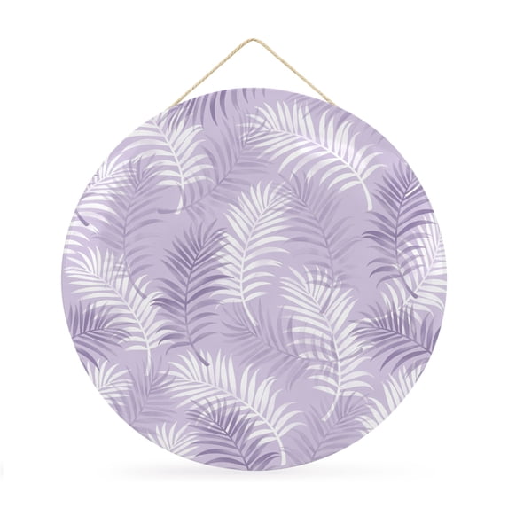 Welcome Sign for Front Door, Purple Botanical Round Metal Wall Art Wreaths, Summer Palm Leaves Foliage Tropical Outdoor Indoor Wall Hanging Sign for Porch Decor Housewarming Gifts 11.8 Inch