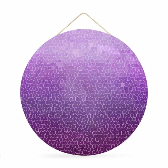 Welcome Sign for Front Door, Purple Ombre Round Metal Wall Art Wreaths, Geometric Stained Glass Outdoor Indoor Wall Hanging Sign for Porch Decor Housewarming Gifts 11.8 Inch