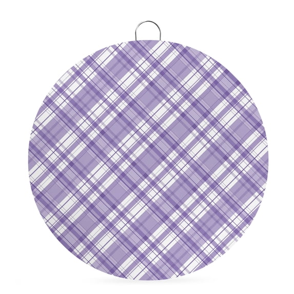 Welcome Sign for Front Door, Purple Plaid Round Metal Wall Art Wreaths, White Stripes Modern Grids Geometric Outdoor Indoor Wall Hanging Sign for Porch Decor Housewarming Gifts 5.9 Inch