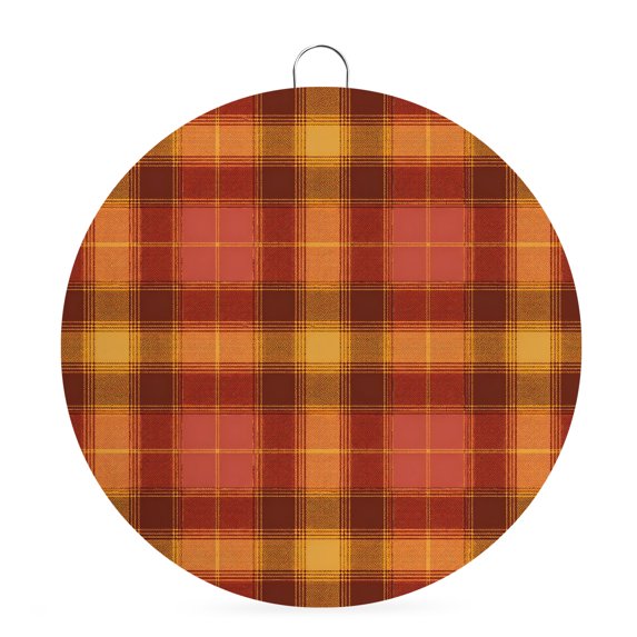 Welcome Sign for Front Door, Red Brown Plaid Round Metal Wall Art Wreaths, Farmhouse Vintage Rustic Checkered Outdoor Indoor Wall Hanging Sign for Porch Decor Housewarming Gifts 5.9 Inch