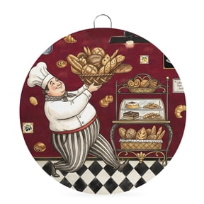 Welcome Sign for Front Door, Red Kitchen Baker 8 Inch Round Metal Sign for Home Decoration, Rustic Chef Cooking Kitchenware Decorative Wall Signs for Holiday Party Supplies Decor