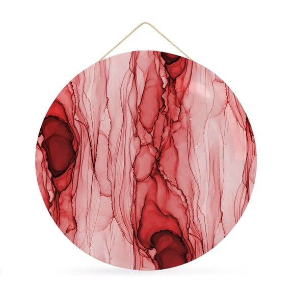 Welcome Sign for Front Door, Red Marble Round Metal Wall Art Wreaths, Modern Abstract Luxury Fluid Artwork Outdoor Indoor Wall Hanging Sign for Porch Decor Housewarming Gifts 11.8 Inch