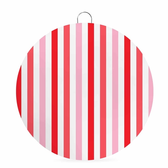 Welcome Sign for Front Door,Red Pink Stripe Round Metal Welcome Front Porch Decoration,Geometric White Vertical Striped Wall Hanging Sign for Living Room Kitchen Hallway Housewarming Gift 6''