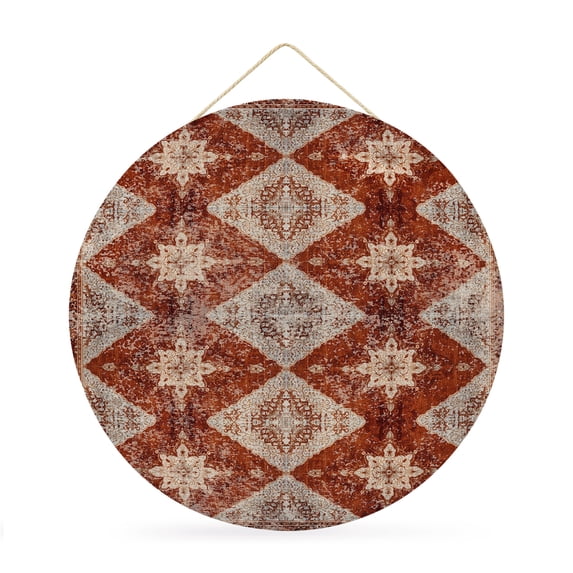 Welcome Sign for Front Door,Retro Brown Round Metal Welcome Front Porch Decoration,Boho Western Modern Geometric Abstract Art Wall Hanging Sign for Living Room Kitchen Hallway Housewarming Gift 12''