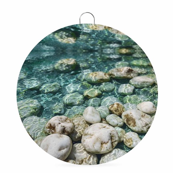 Welcome Sign for Front Door,River Stones Round Metal Welcome Front Porch Decoration,Nature Crystal Clear Water Farmhouse Wall Hanging Sign for Living Room Kitchen Hallway Housewarming Gift 6''