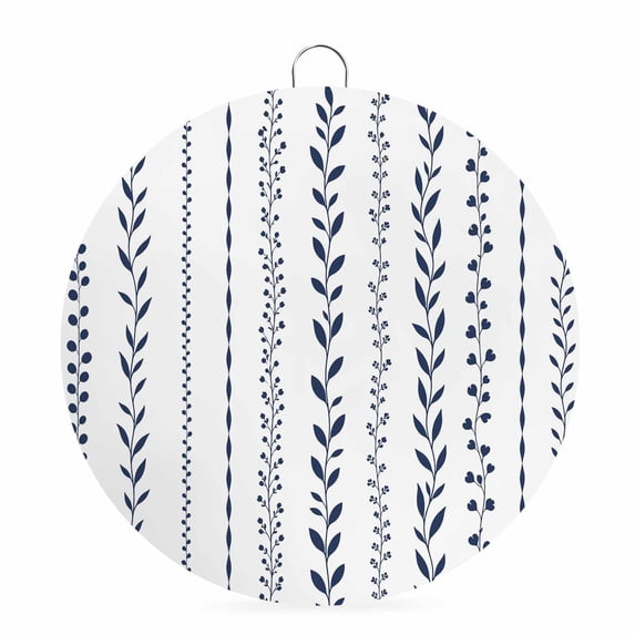 Welcome Sign for Front Door, Rustic Botanical Round Metal Wall Art Wreaths, Spring Floral Vertical Stripes Navy Blue Outdoor Indoor Wall Hanging Sign for Porch Decor Housewarming Gifts 5.9 Inch