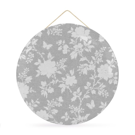 Welcome Sign for Front Door, Rustic Floral Pattern Round Metal Wall Art Wreaths, Vintage Minimalist Flower Gray Outdoor Indoor Wall Hanging Sign for Porch Decor Housewarming Gifts 11.8 Inch