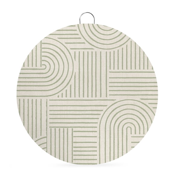 Welcome Sign for Front Door, Sage Green Boho Round Metal Wall Art Wreaths, Abstract Geometric Curves Lines Modern Outdoor Indoor Wall Hanging Sign for Porch Decor Housewarming Gifts 5.9 Inch