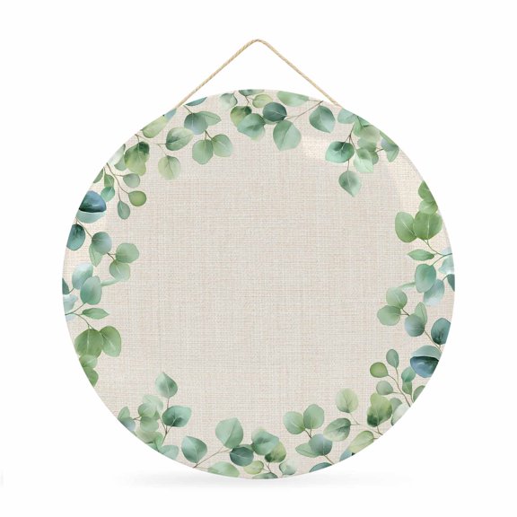 Welcome Sign for Front Door,Sage Green Eucalyptus Round Metal Welcome Front Porch Decor,Spring Summer Leaves Rustic Burlap Wall Hanging Sign for Living Room Kitchen Hallway Housewarming Gift 12''