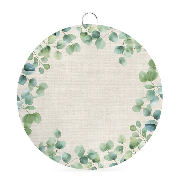 Welcome Sign for Front Door,Sage Green Eucalyptus Round Metal Welcome Front Porch Decoration,Spring Summer Leaves Rustic Burlap Wall Hanging Sign for Living Room Kitchen Hallway Housewarming Gift 6''