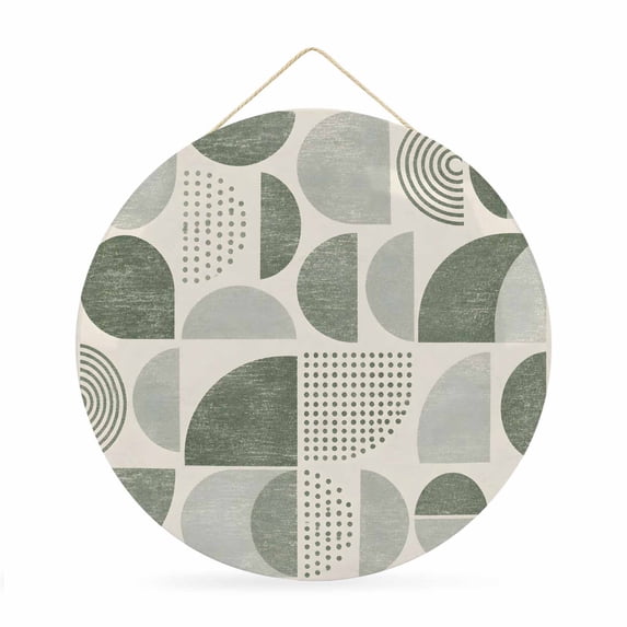 Welcome Sign for Front Door, Sage Green Ombre Geometric Round Metal Wall Art Wreaths, Middle Century Vintage Abstract Art Outdoor Indoor Wall Hanging Sign for Porch Decor Housewarming Gifts 11.8 Inch