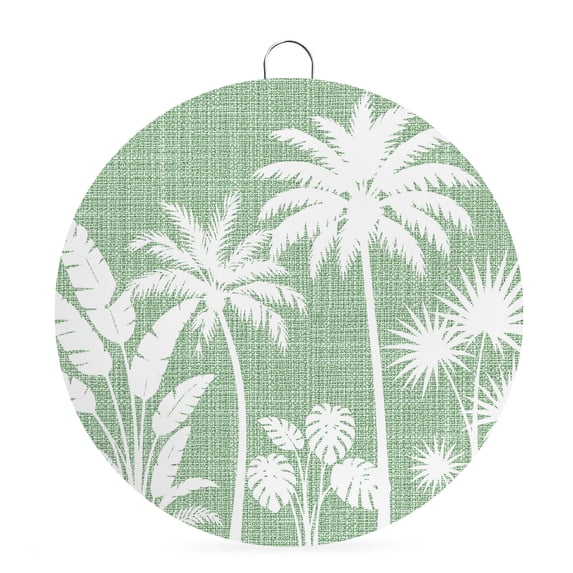 Welcome Sign for Front Door, Sage Green Palm Trees Round Metal Wall Art Wreaths, Tropical Retro Summer Botanical Outdoor Indoor Wall Hanging Sign for Porch Decor Housewarming Gifts 7.9 Inch