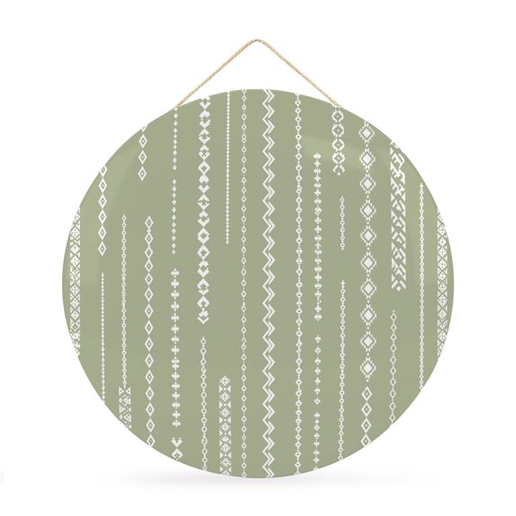 Welcome Sign for Front Door, Sage Green Round Metal Wall Art Wreaths, Modern Abstract Minimalist Geometric Stripes Art Outdoor Indoor Wall Hanging Sign for Porch Decor Housewarming Gifts 11.8 Inch