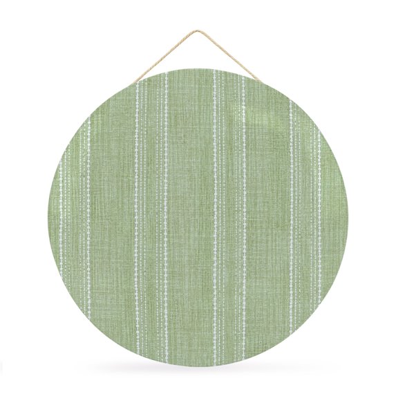 Welcome Sign for Front Door, Sage Green Stripe Round Metal Wall Art Wreaths, Farmhouse Modern Minimalist Geometric Outdoor Indoor Wall Hanging Sign for Porch Decor Housewarming Gifts 11.8 Inch