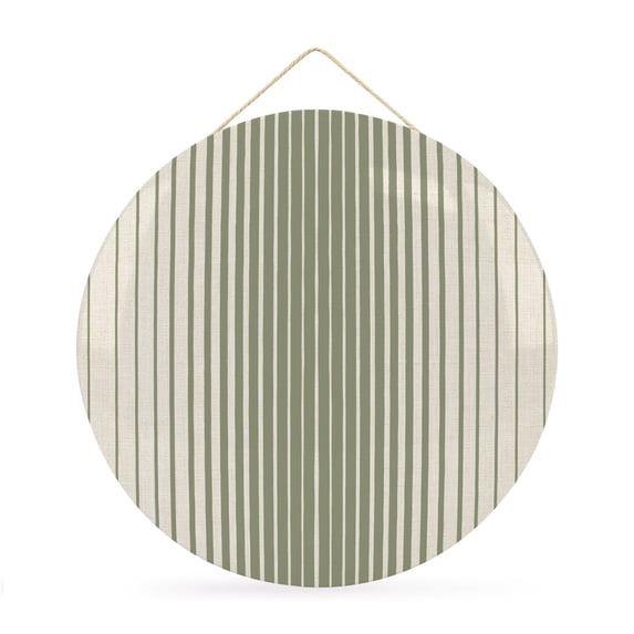 Welcome Sign for Front Door, Sage Green Striped Round Metal Wall Art Wreaths, Farmhouse Beige Stripes Vintage Rustic Outdoor Indoor Wall Hanging Sign for Porch Decor Housewarming Gifts 11.8 Inch