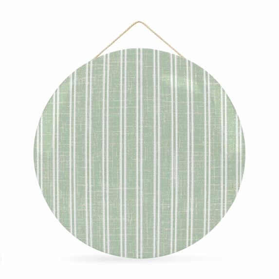 Welcome Sign for Front Door, Sage Green Striped Round Metal Wall Art Wreaths, Farmhouse Geometric Striped Rustic Vintage Outdoor Indoor Wall Hanging Sign for Porch Decor Housewarming Gifts 11.8 Inch