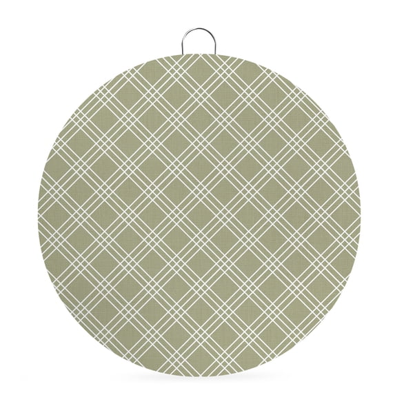 Welcome Sign for Front Door, Sage Green Tartan Round Metal Wall Art Wreaths, Farmhouse Plaid Grid Geometric Modern Outdoor Indoor Wall Hanging Sign for Porch Decor Housewarming Gifts 5.9 Inch