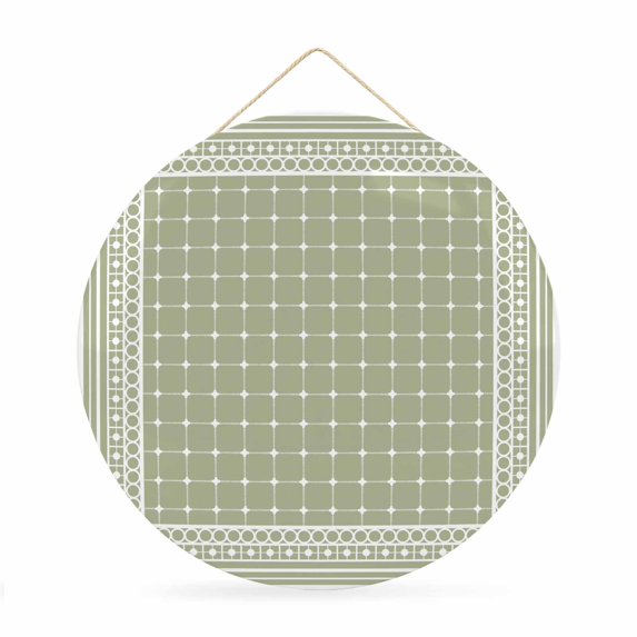 Welcome Sign for Front Door, Sage Green White Border Grids Round Metal Wall Art Wreaths, Geometric Frames Lines Outdoor Indoor Wall Hanging Sign for Porch Decor Housewarming Gifts 11.8 Inch