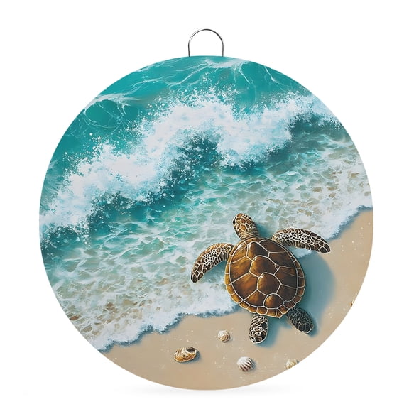 Welcome Sign for Front Door,Sea Turtle Seaside Round Metal Welcome Front Porch Decoration,Waves Summer Beach Ocean Coastal Wall Hanging Sign for Living Room Kitchen Hallway Housewarming Gift 6''