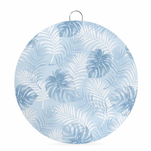 Welcome Sign for Front Door, Sky Blue Palm Trees Tropical Round Metal Wall Art Wreaths, Summer Beach Botanical Outdoor Indoor Wall Hanging Sign for Porch Decor Housewarming Gifts 7.9 Inch