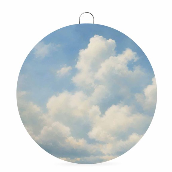 Welcome Sign for Front Door, Sky White Clouds Round Metal Wall Art Wreaths, Modern Simple Nature Landscape Blue Outdoor Indoor Wall Hanging Sign for Porch Decor Housewarming Gifts 5.9 Inch