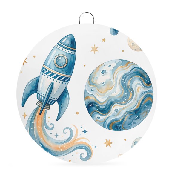 Welcome Sign for Front Door,Space Rocket Round Metal Welcome Front Porch Decoration,Modena Abstract Universe Stars Planet Wall Hanging Sign for Living Room Kitchen Hallway Housewarming Gift 6''