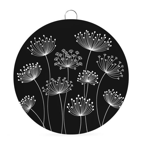 Welcome Sign for Front Door,Spring Dandelion Round Metal Welcome Front Porch Decoration,Modern Country Flower Black White Wall Hanging Sign for Living Room Kitchen Hallway Housewarming Gift 8''