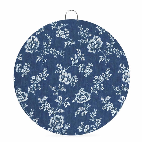 Welcome Sign for Front Door, Spring Floral Round Metal Wall Art Wreaths, Watercolor Botanical Flowers Rustic Navy Blue Outdoor Indoor Wall Hanging Sign for Porch Decor Housewarming Gifts 7.9 Inch