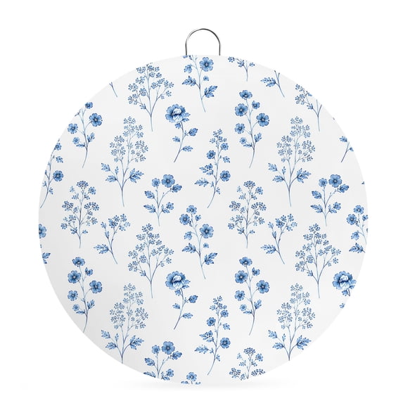 Welcome Sign for Front Door, Spring Floral Round Metal Wall Art Wreaths, Watercolor Wildflowers Rustic Blue Outdoor Indoor Wall Hanging Sign for Porch Decor Housewarming Gifts 5.9 Inch