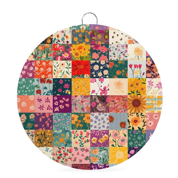 Welcome Sign for Front Door,Spring Floral Round Metal Welcome Front Porch Decoration,Vintage Plaid Summer Botanical Colorful Wall Hanging Sign for Living Room Kitchen Hallway Housewarming Gift 8''