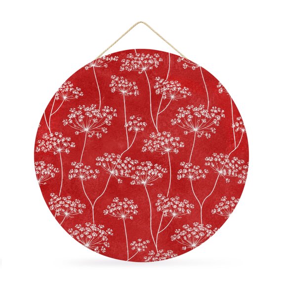 Welcome Sign for Front Door, Spring Flowers Round Metal Wall Art Wreaths, Retro Country Dandelion Floral Red Outdoor Indoor Wall Hanging Sign for Porch Decor Housewarming Gifts 11.8 Inch