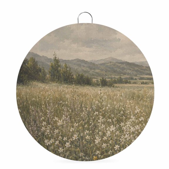 Welcome Sign for Front Door, Spring Wildflowers Round Metal Wall Art Wreaths, Rustic Farmhouse Flowers Cloud Scenery Outdoor Indoor Wall Hanging Sign for Porch Decor Housewarming Gifts 5.9 Inch