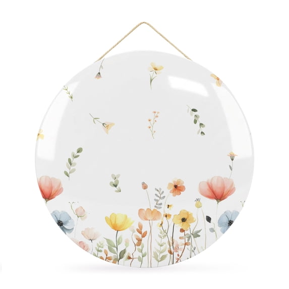 Welcome Sign for Front Door,Spring Wildflowers Round Metal Welcome Front Porch Decor,Watercolor Rustic Flowers Floral Leaves Wall Hanging Sign for Living Room Kitchen Hallway Housewarming Gift 12''