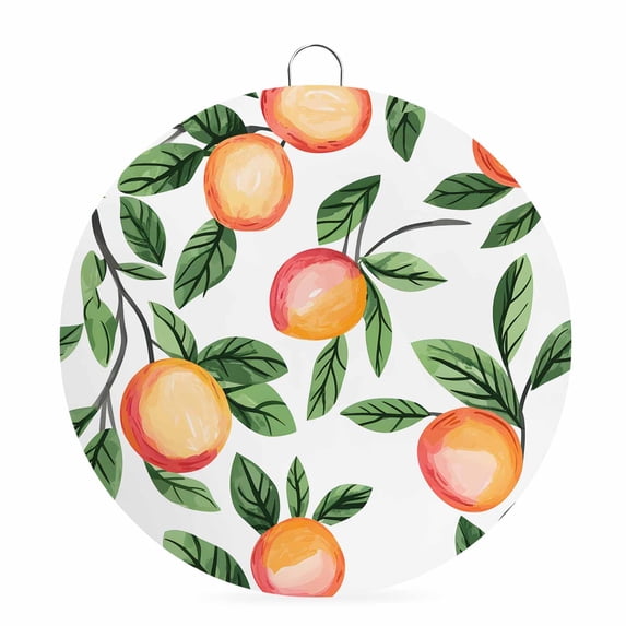 Welcome Sign for Front Door,Summer Fruits Round Metal Welcome Front Porch Decoration,Spring Orange Peach Green Botanical Wall Hanging Sign for Living Room Kitchen Hallway Housewarming Gift 8''