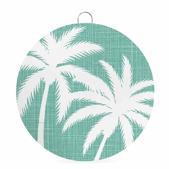 Welcome Sign for Front Door, Summer Green Tropical Tree Round Metal Wall Art Wreaths, Coastal Palm Trees Outdoor Indoor Wall Hanging Sign for Porch Decor Housewarming Gifts 5.9 Inch