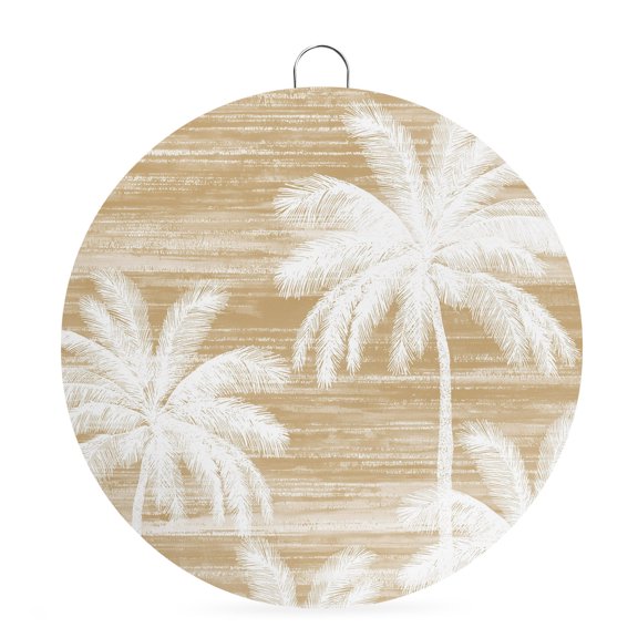 Welcome Sign for Front Door,Summer Palm Trees Round Metal Welcome Front Porch Decor,Tropical Beige Shabby Abstract Art Beach Wall Hanging Sign for Living Room Kitchen Hallway Housewarming Gift 6''