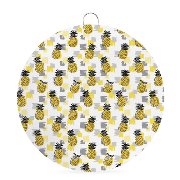 Welcome Sign for Front Door,Summer Pineapple Round Metal Welcome Front Porch Decor,Tropical Plants Fruit Yellow Grey Blocks Wall Hanging Sign for Living Room Kitchen Hallway Housewarming Gift 6''