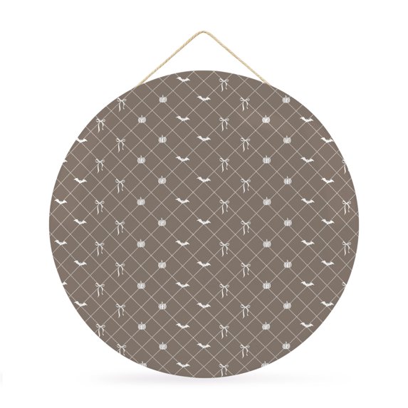 Welcome Sign for Front Door, Taupe Brown Halloween Round Metal Wall Art Wreaths, Checkered Bat Bow Outdoor Indoor Wall Hanging Sign for Porch Decor Housewarming Gifts 11.8 Inch