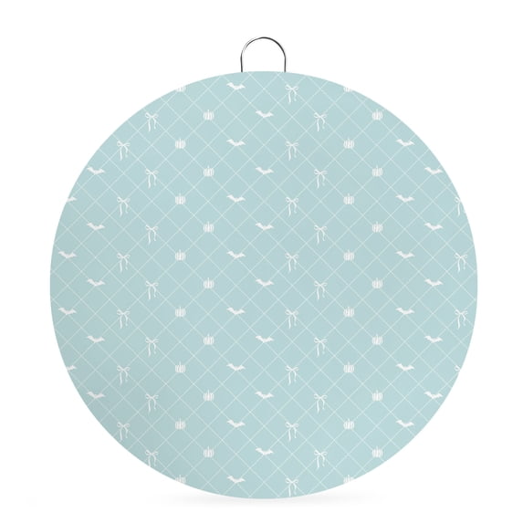 Welcome Sign for Front Door, Teal Blue Halloween Round Metal Wall Art Wreaths, Checkered Bat Bow Outdoor Indoor Wall Hanging Sign for Porch Decor Housewarming Gifts 7.9 Inch