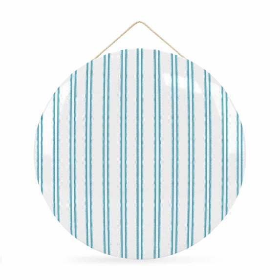 Welcome Sign for Front Door, Teal Blue Stripes Round Metal Wall Art Wreaths, Modern Vertical Striped Minimalist Outdoor Indoor Wall Hanging Sign for Porch Decor Housewarming Gifts 11.8 Inch