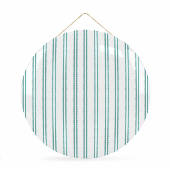 Welcome Sign for Front Door, Teal Green Lines Round Metal Wall Art Wreaths, Modern Vertical Striped Vintage Minimalist Outdoor Indoor Wall Hanging Sign for Porch Decor Housewarming Gifts 11.8 Inch