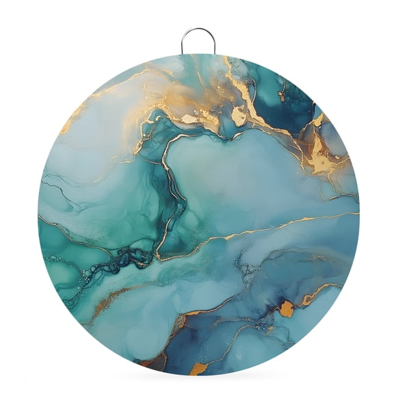 Welcome Sign for Front Door,Teal Marble Round Metal Welcome Front Porch Decoration,Impressionist Ink Painted Abstract Entryway Wall Hanging Sign for Living Room Kitchen Hallway Housewarming Gift 6''