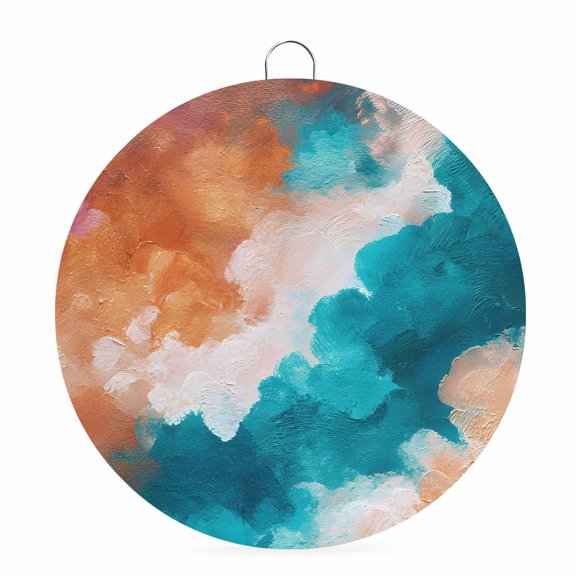 Welcome Sign for Front Door,Teal Orange Ombre Round Metal Welcome Front Porch Decoration,Abstract Art Clouds Color Gradient Wall Hanging Sign for Living Room Kitchen Hallway Housewarming Gift 6''